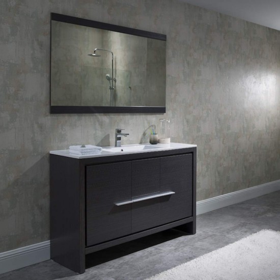 Milan 48 Inch Vanity with Ceramic Single Sink & Mirror - Silver Grey