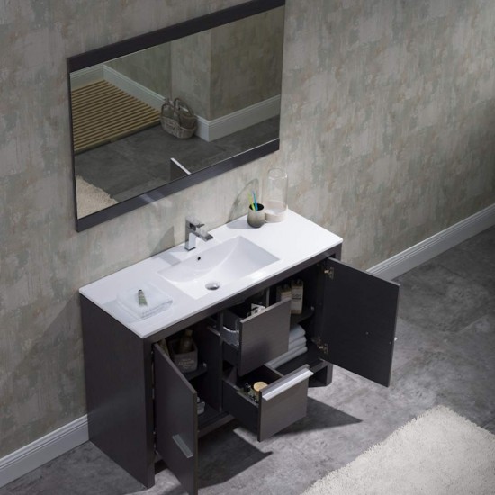 Milan 48 Inch Vanity with Ceramic Single Sink & Mirror - Silver Grey