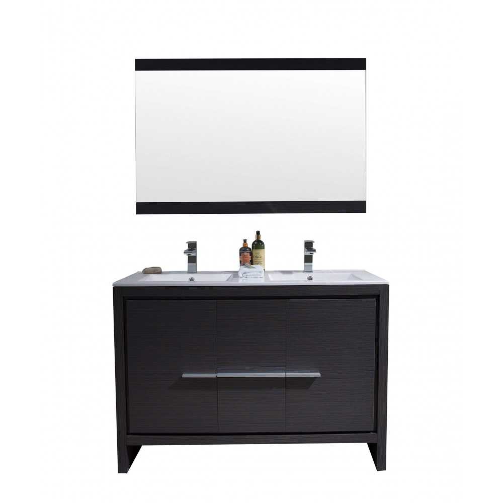 Milan 48 Inch Vanity with Ceramic Double Sinks & Mirror - Silver Grey