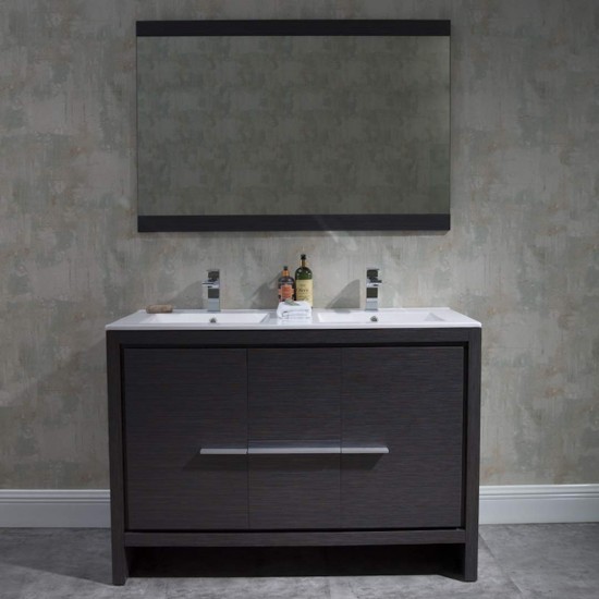 Milan 48 Inch Vanity with Ceramic Double Sinks & Mirror - Silver Grey