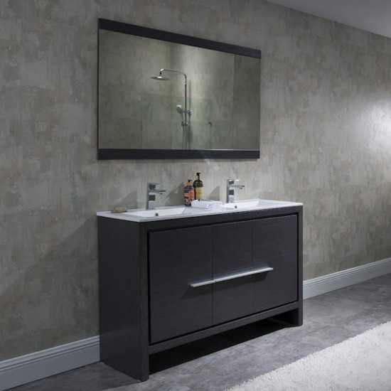 Milan 48 Inch Vanity with Ceramic Double Sinks & Mirror - Silver Grey