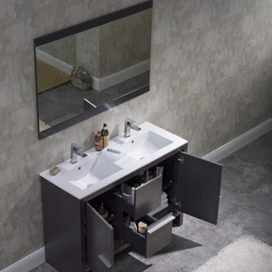 Milan 48 Inch Vanity with Ceramic Double Sinks & Mirror - Silver Grey