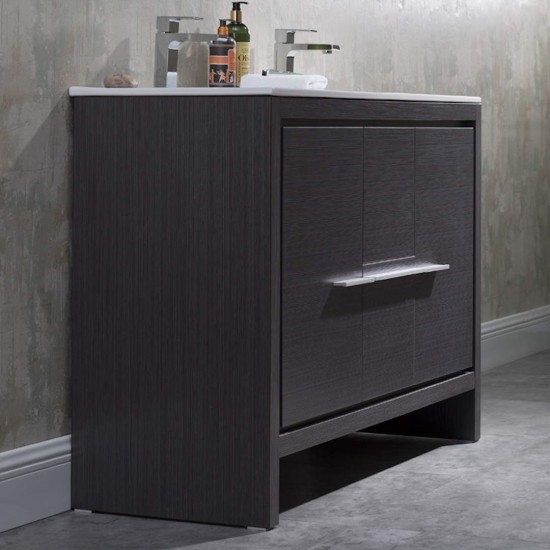 Milan 48 Inch Vanity with Ceramic Double Sinks & Mirror - Silver Grey