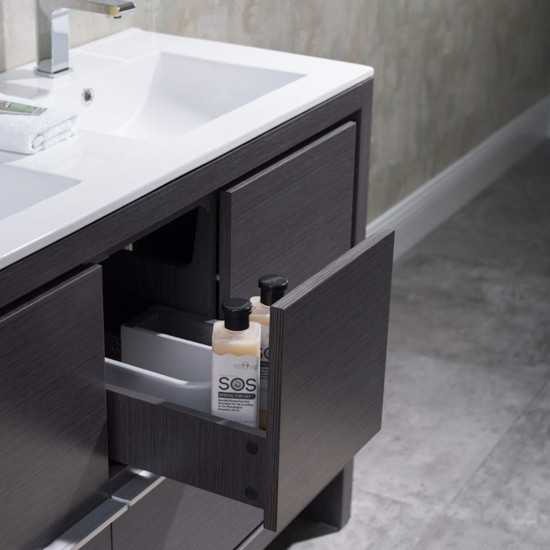 Milan 48 Inch Vanity with Ceramic Double Sinks & Mirror - Silver Grey