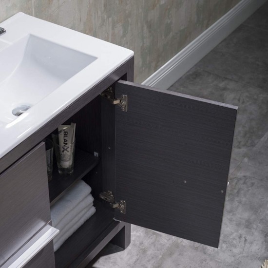 Milan 48 Inch Vanity with Ceramic Double Sinks & Mirror - Silver Grey