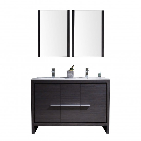 48" Vanity with Ceramic Double Sinks & Mirrored Medicine Cabinets - Silver Grey