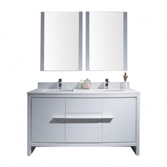 Milan 60 Inch Vanity with Ceramic Sink & Mirror - White
