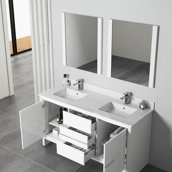 Milan 60 Inch Vanity with Ceramic Sink & Mirror - White