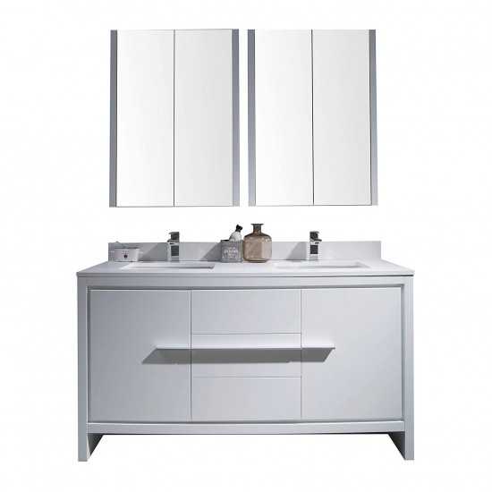 Milan 60 Inch Vanity with Ceramic Sink & Mirrored Medicine Cabinet- White