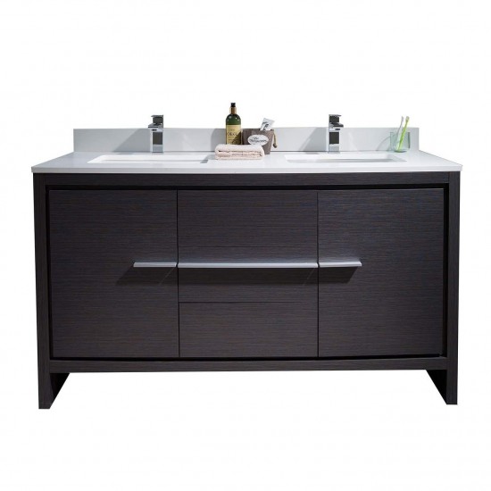 Milan 60 Inch Vanity with Ceramic Sink - Silver Grey