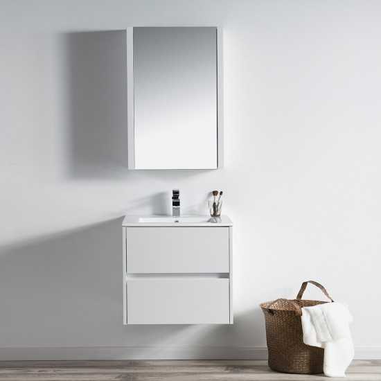 Valencia 24 Inch Vanity with Ceramic Sink & Medicine Cabinet - White