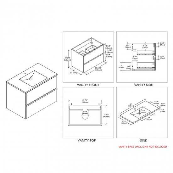 Valencia 30 Inch Vanity Base Only - White