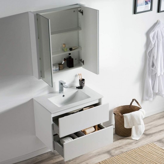 Valencia 30 Inch Vanity with Ceramic Sink & Medicine Cabinet - White