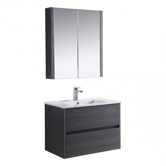 Valencia 30 Inch Vanity with Ceramic Sink & Medicine Cabinet - Silver Grey