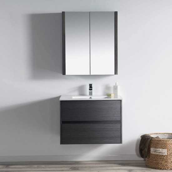 Valencia 30 Inch Vanity with Ceramic Sink & Medicine Cabinet - Silver Grey