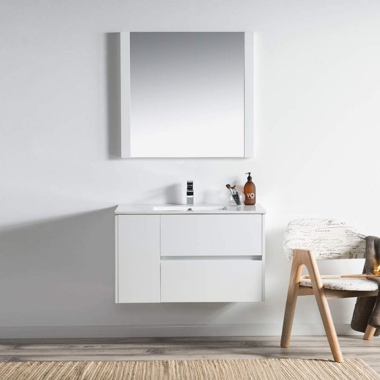 Valencia 36 Inch Vanity with Ceramic Sink & Mirror - White