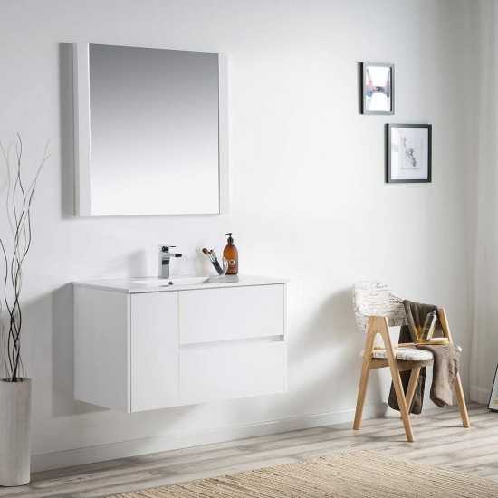 Valencia 36 Inch Vanity with Ceramic Sink & Mirror - White