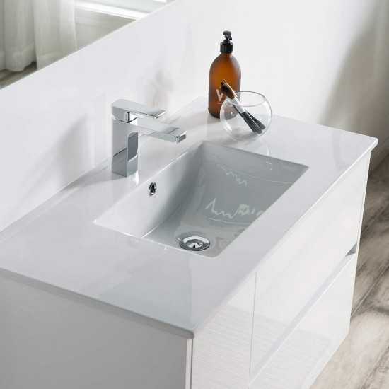 Valencia 36 Inch Vanity with Ceramic Sink & Mirror - White