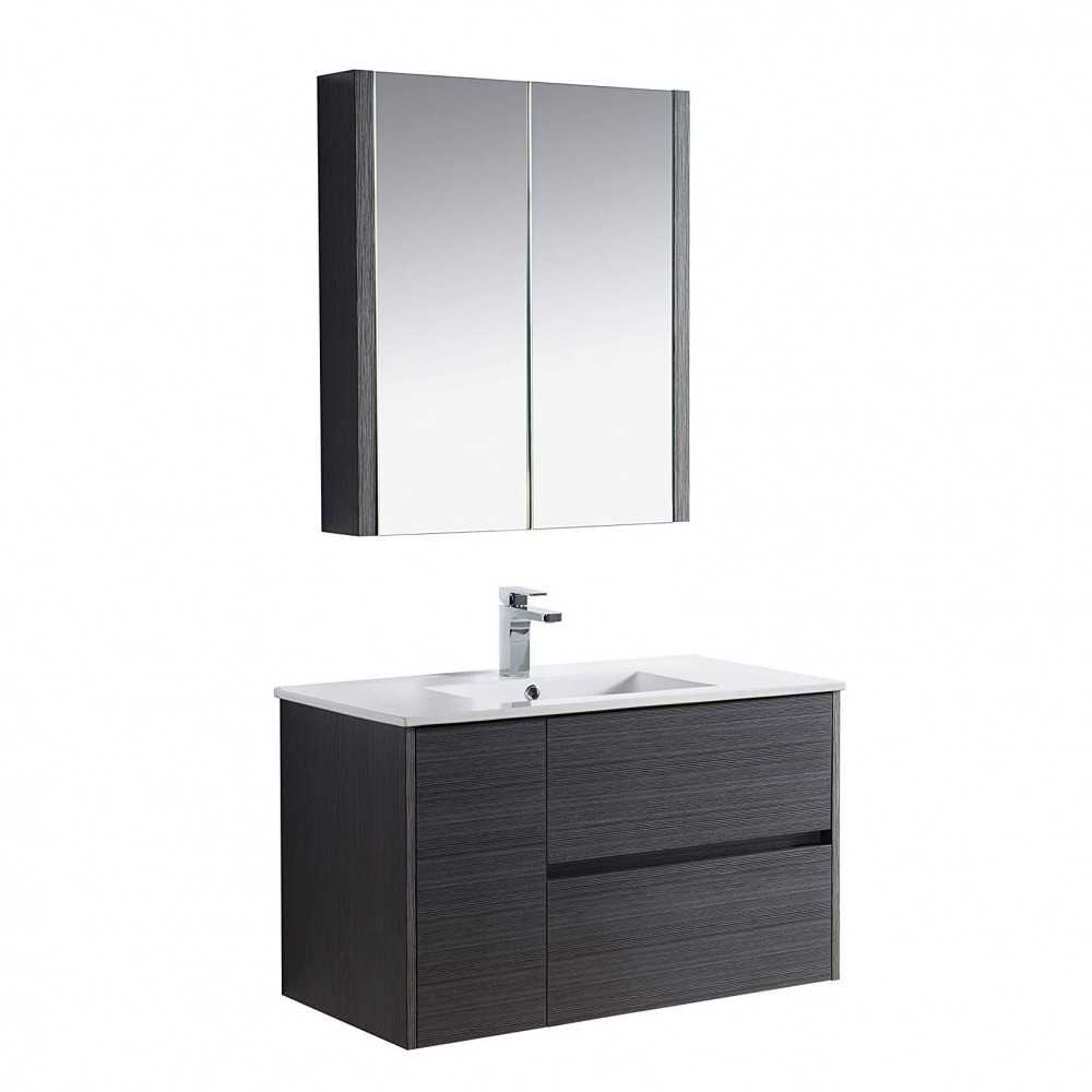 Valencia 36 Inch Vanity with Ceramic Sink & Medicine Cabinet - Silver Grey