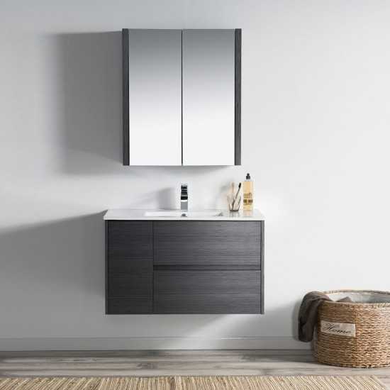 Valencia 36 Inch Vanity with Ceramic Sink & Medicine Cabinet - Silver Grey