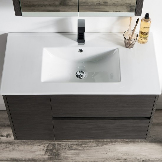Valencia 36 Inch Vanity with Ceramic Sink & Medicine Cabinet - Silver Grey