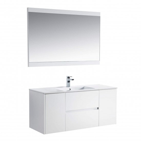 Valencia 48 Inch Single Vanity with Ceramic Sink & Mirror - White