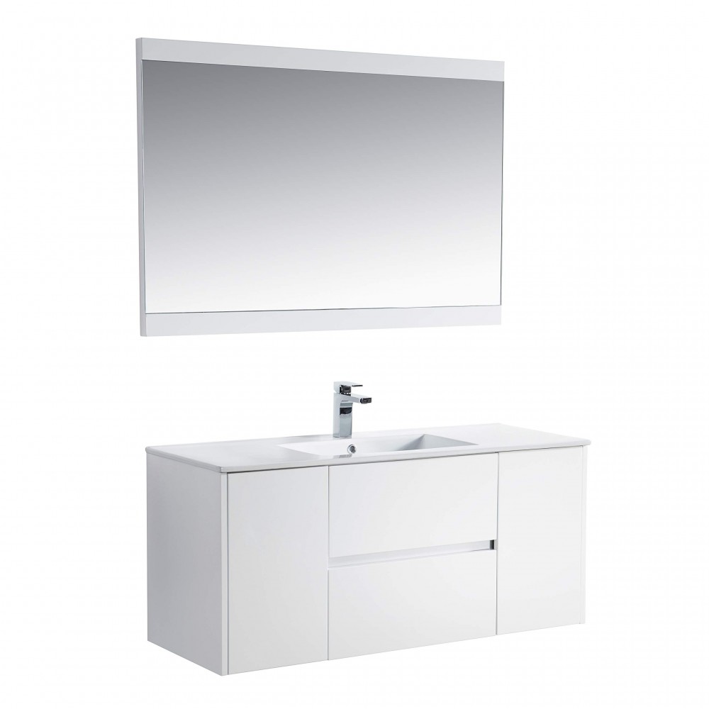 Valencia 48 Inch Single Vanity with Ceramic Sink & Mirror - White Valencia 48 Inch Single Vanity with Ceramic Sink & Mirror - White