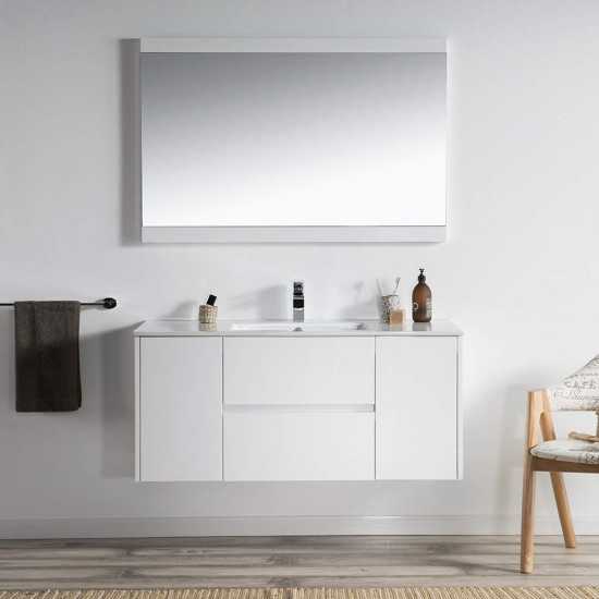 Valencia 48 Inch Single Vanity with Ceramic Sink & Mirror - White