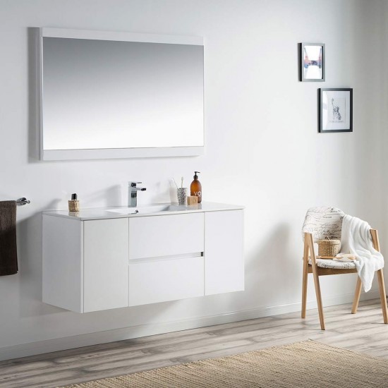Valencia 48 Inch Single Vanity with Ceramic Sink & Mirror - White