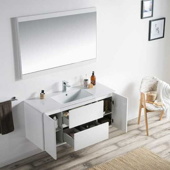 Valencia 48 Inch Single Vanity with Ceramic Sink & Mirror - White
