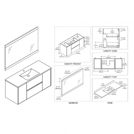 Valencia 48 Inch Single Vanity with Ceramic Sink & Mirror - White