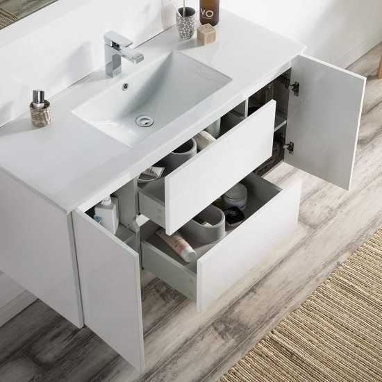 Valencia 48 Inch Single Vanity with Ceramic Sink & Mirror - White