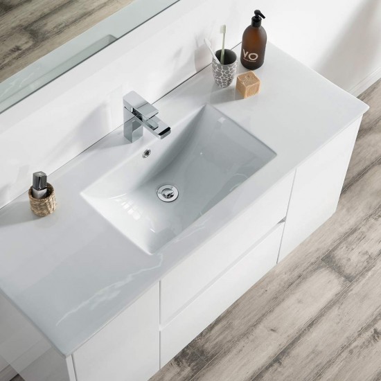 Valencia 48 Inch Single Vanity with Ceramic Sink & Mirror - White