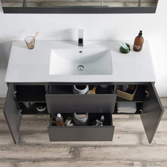 Valencia 48 Inch Single Vanity with Ceramic Sink - Silver Grey