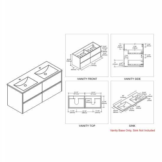 Valencia 48 Inch Double Vanity Base Only - White