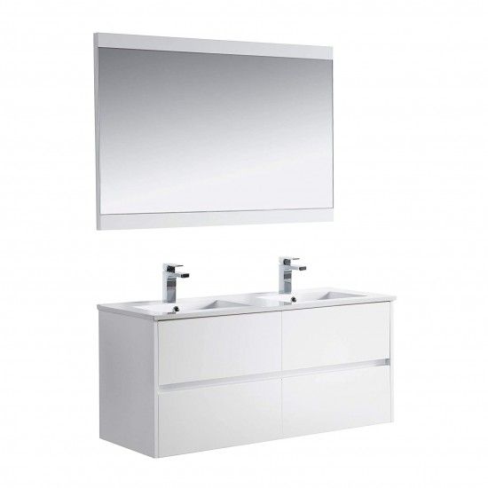 Valencia 48 Inch Double Vanity with Ceramic Sink & Mirror - White