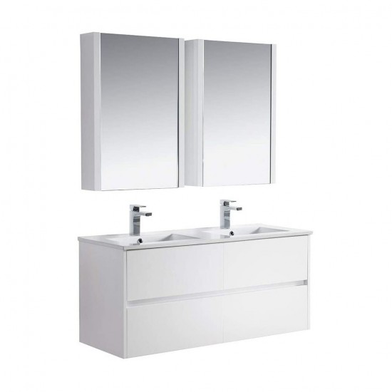 Valencia 48 Inch Double Vanity with Ceramic Sink & Medicine Cabinet - White