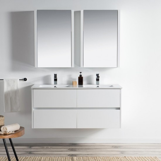 Valencia 48 Inch Double Vanity with Ceramic Sink & Medicine Cabinet - White