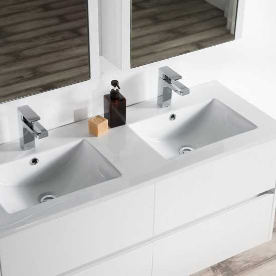 Valencia 48 Inch Double Vanity with Ceramic Sink & Medicine Cabinet - White