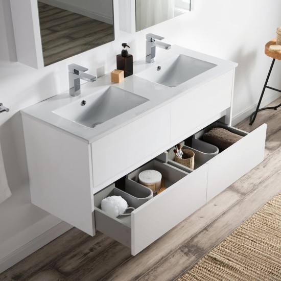 Valencia 48 Inch Double Vanity with Ceramic Sink & Medicine Cabinet - White