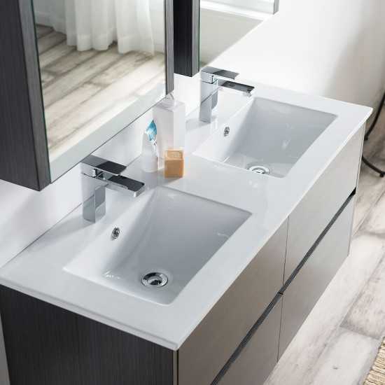 Valencia 48 Inch Double Vanity with Ceramic Sink - Silver Grey