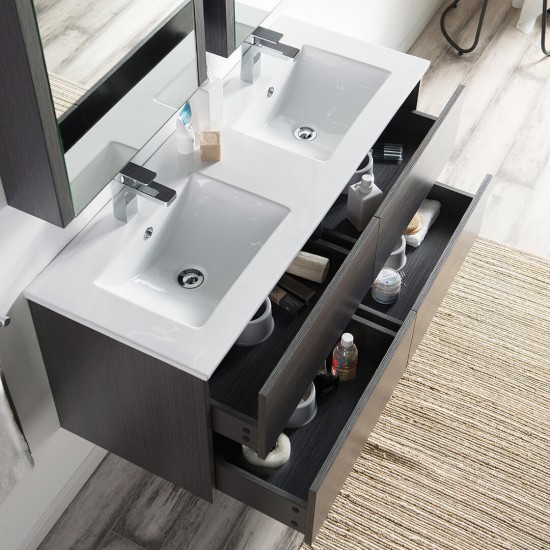 Valencia 48 Inch Double Vanity with Ceramic Sink - Silver Grey