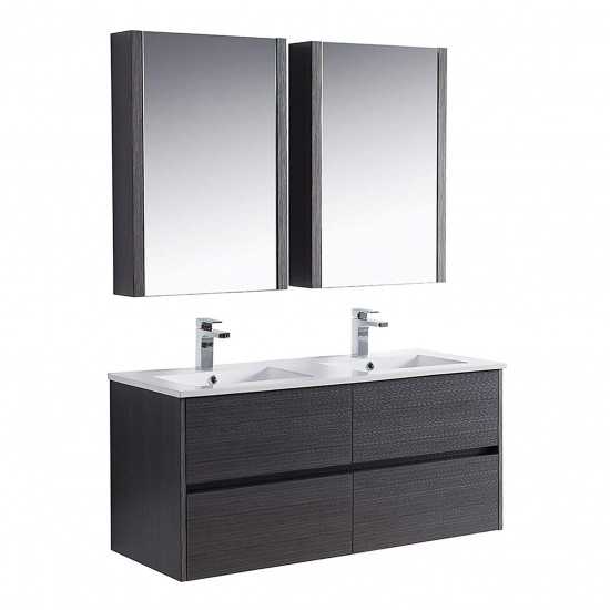 48 Inch Double Vanity with Ceramic Sink & Medicine Cabinet - Silver Grey