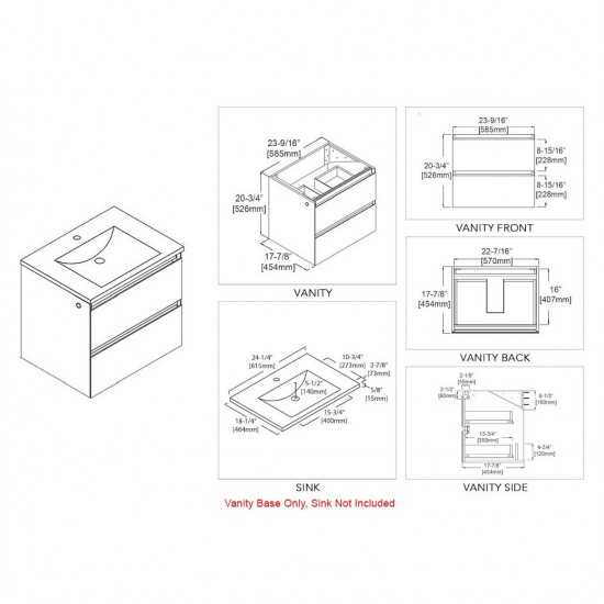 Jena 24 Inch Vanity Base Only - Calacatta White