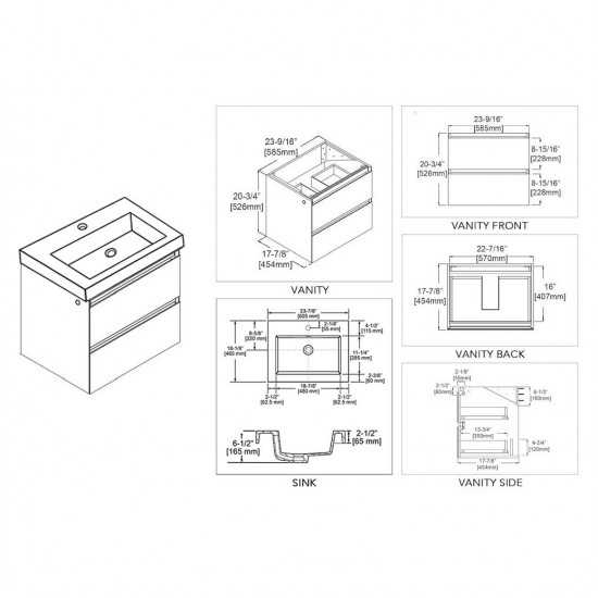 Jena 24 Inch Vanity with Acrylic Sink - Calacatta White