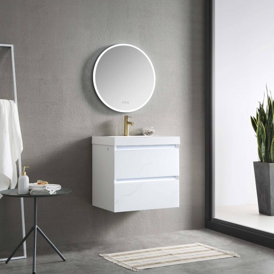 Jena 24 Inch Vanity with Acrylic Sink - Calacatta White
