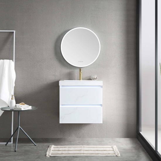 Jena 24 Inch Vanity with Acrylic Sink - Calacatta White