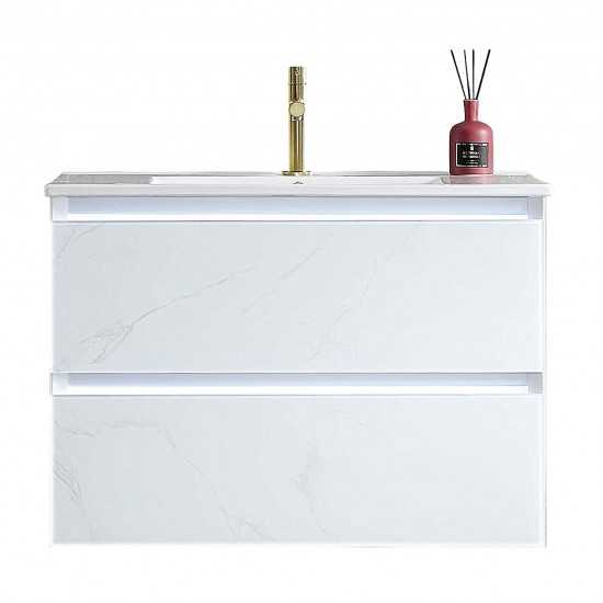 Jena 30 Inch Vanity with Ceramic Sink - Calacatta White