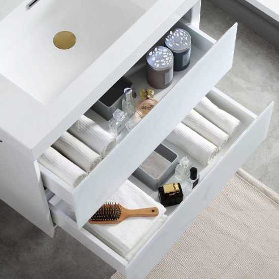 Jena 30 Inch Vanity with Acrylic Sink - Calacatta White