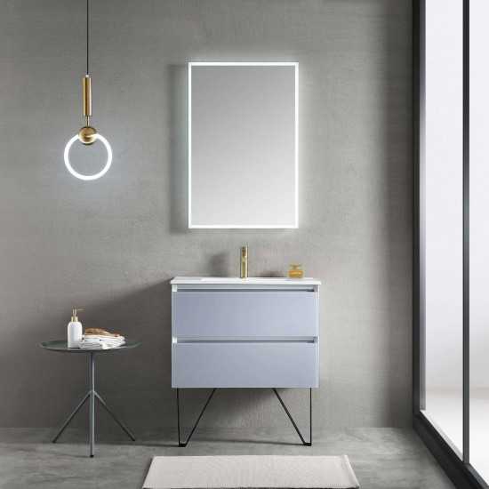 Jena 30 Inch Vanity with Ceramic Sink - Light Grey